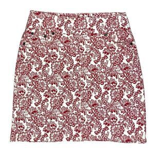 Chadwicks Pull On Pencil Skirt Sz 8 Red&White Floral Print Stretchy Boho Coastal